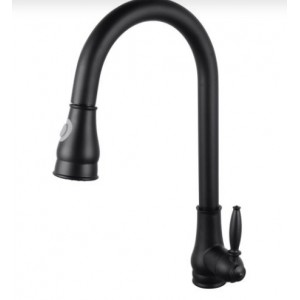 Aqua Matte Black Round Vintage Pull Out Kitchen Sink Mixer